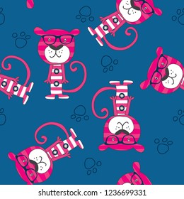 seamless pattern with pink panther lion vector illustration