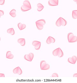 Seamless pattern with pink paper cut hearts. Valentine's day vector illustration.