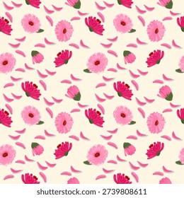 Seamless pattern of pink paper flowers or zinnia flowers (Zinnia elegans Jacq).