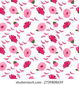 Seamless pattern of pink paper flowers or zinnia flowers (Zinnia elegans Jacq).