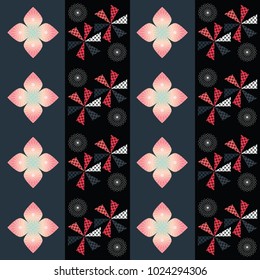 Seamless pattern pink pastel color abstract geometric on black background.Vector illustration.