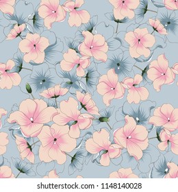 Seamless pattern pink pastel flowers vintage abstracte background.Hand Drawing doodle.Vector illustration.