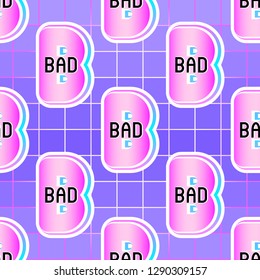 Seamless pattern with pink “B” patches. Vector wallpaper in pastel goth style. Feminine gradient background.