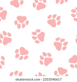 Seamless pattern with pink paws