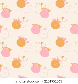 Patrón sin foco de melocotones rosados y albaricoques anaranjados en un fondo claro. Frutas rellenas y con contorno. Ilustración del vector