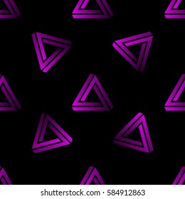 Seamless pattern with pink Penrose triangles. Impossible figure