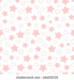 Seamless pattern of pink pentagonal five point stars. Vector backfround