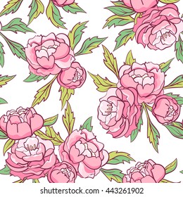 Seamless pattern with pink peonies. Delicate floral background for your design. Can be used for web pages, wedding invitations, save the date cards.