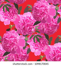 Seamless pattern with pink peonies. Fashion floral texture for cloth, prints and cards. Vector.
