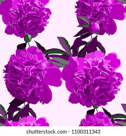 Seamless pattern with pink peonies. Fashion floral texture for cloth, prints and cards. Vector.
