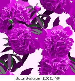 Seamless pattern with pink peonies. Fashion floral texture for cloth, prints and cards. Vector.

