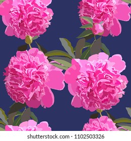 Seamless pattern with pink peonies. Fashion floral texture for cloth, prints and cards. Vector.
