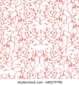 Seamless pattern with pink peonies on white background. Chinoiserie style for background, wallpaper and other design.