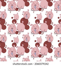 seamless pattern and pink pigs, on a background of brown circles