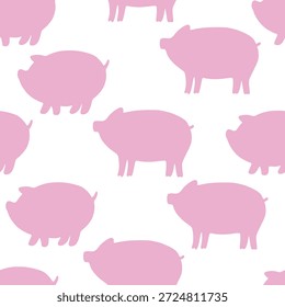 Seamless pattern pink pigs silhouette on white background for package design, wallpaper, fashion print, Housing wallpaper, arty-crafty.