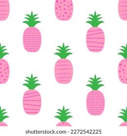 Seamless pattern pink pineapples vector illustration