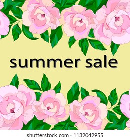 seamless pattern with pink pions, summer sale