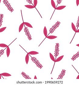 Patrón sin foco plantas rosadas flores silhouettes ilustración vectorial