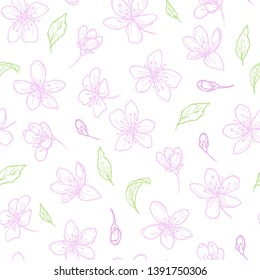 Seamless pattern with pink plum flowers.