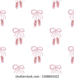 Seamless pattern with pink pointe shoes.