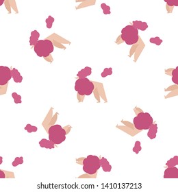 Seamless pattern with pink poodles on white background. Vector. Perfect for kids apparel,fabric, textile, nursery decoration,wrapping paper, cards, invitations, party, banners, baby shower. 10EPS