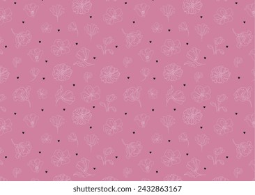 Seamless pattern pink Poppy tulip flower one continuous line art. Decoration blossom botanical floral element. Vector doodle isilated illustration.