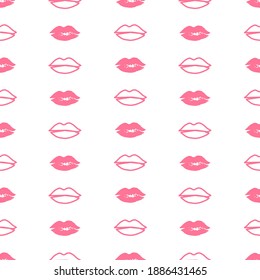 patrón transparente de huellas rosas de labios femeninos en un fondo blanco. Antecedentes del día de San Valentín de diseño