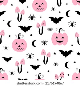 Seamless pattern pink pumpkin Halloween vector illustration