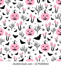 Seamless pattern pink pumpkin Halloween vector illustration