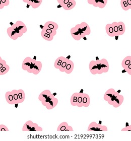 Seamless pattern pink pumpkin halloween vector illustration
