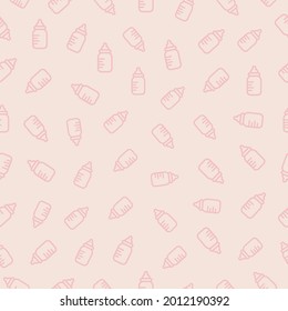Patrón sin foco con biberones de bebé rosados y morados