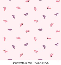 Seamless pattern with pink and purple cars