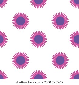Seamless pattern of pink and purple daisy flowers.