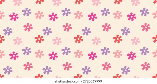 Padrão contínuo com flores cor-de-rosa e roxas margaridas em um fundo claro. Ilustração vetorial