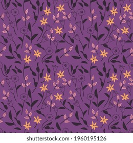 Seamless pattern with pink and purple flowers