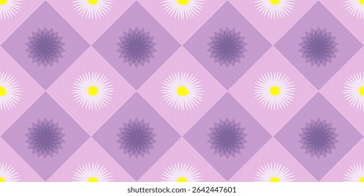 Seamless pattern of pink and purple flowers. Perfect for romantic wallpaper designs or decorative art illustrations. Seamless fabric pattern.