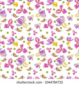 Seamless pattern pink purple iris, no background