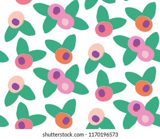 seamless pattern with pink, purple, orange floral background elements.