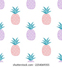 Seamless pattern with pink and purple pineapples