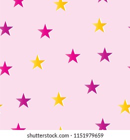 seamless pattern with pink, purple and yellow stars vector - pink background