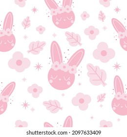 Patrón sin foco con conejo rosa.  ilustración para el diseño de viveros, tejidos, textiles
