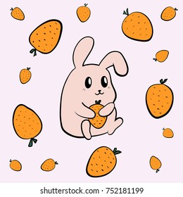 Seamless pattern with pink rabbit and orange carrots. Pink bunny.