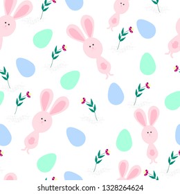 Seamless pattern with pink rabbits and eggs