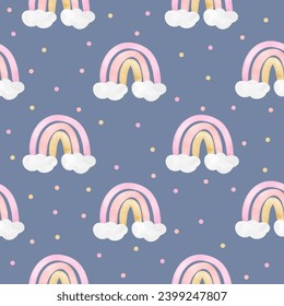 Seamless pattern pink rainbow on blue For baby shower Nursery Greeting card Clothing kids Fabric print