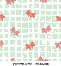 Seamless Pattern with pink and red bows on cute background. Vector Illustration