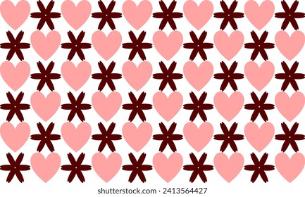 seamless pattern with pink red  flowers and heart patter repeat seamless design for fabric print or background or t-shirt screen