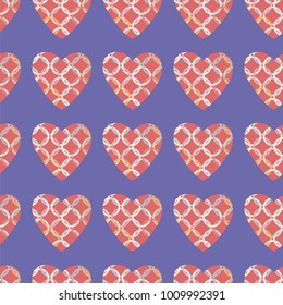 Seamless pattern with pink and red hearts. Decorative vector illustration.