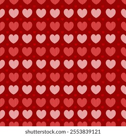 Seamless pattern of pink and red hearts with a vintage design, perfect for Valentine's Day or holiday-themed wallpaper and decorations.