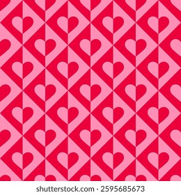 Seamless pattern with pink and red hearts. Vector Valentine's day background.	