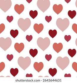 Patrón sin fisuras con corazones rosas y rojos sobre fondo blanco. Imagen de Vector.